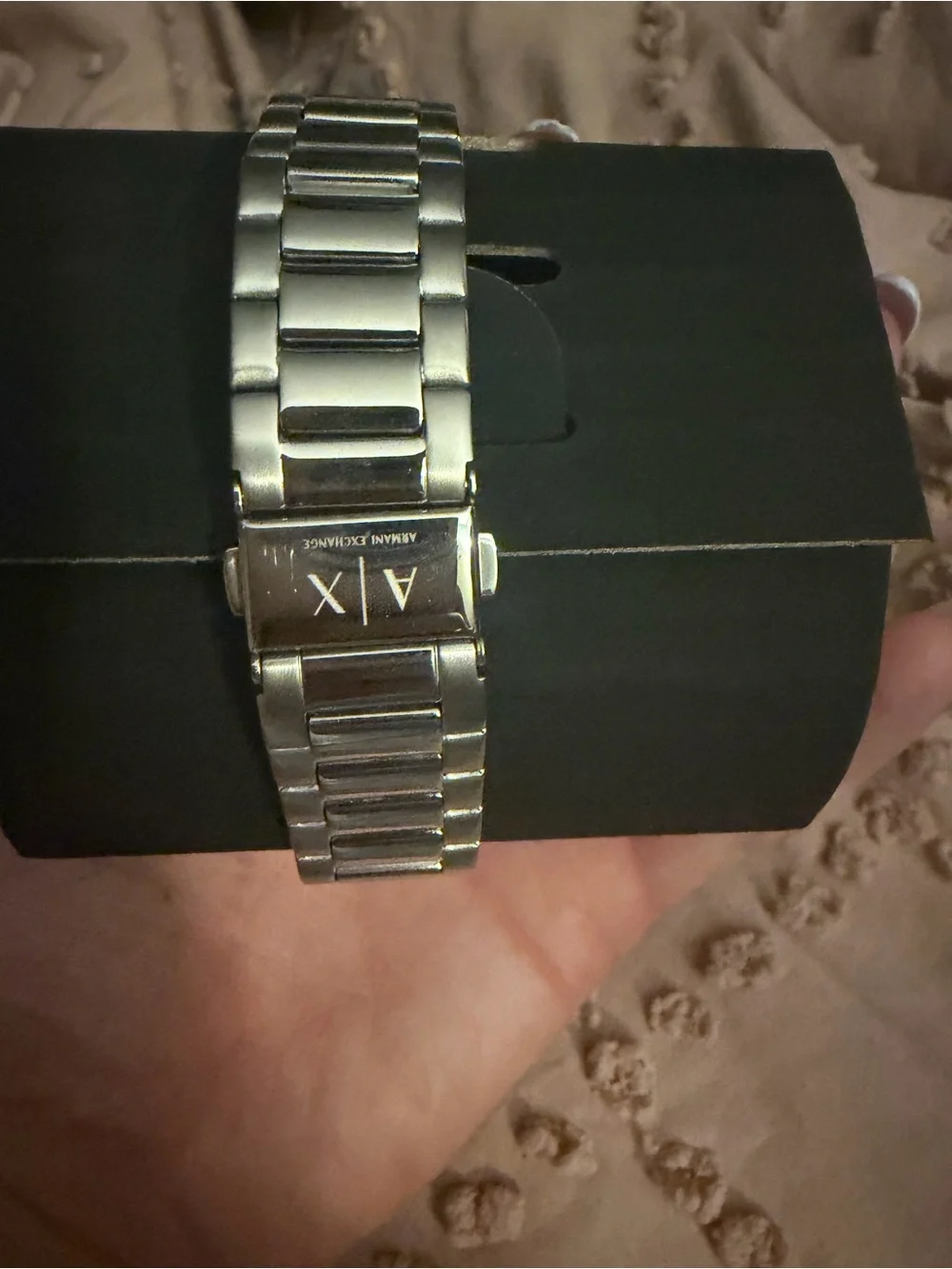 Armani Exchange Silver Stainless Steel Link Bracelet Watch with A|X Clasp